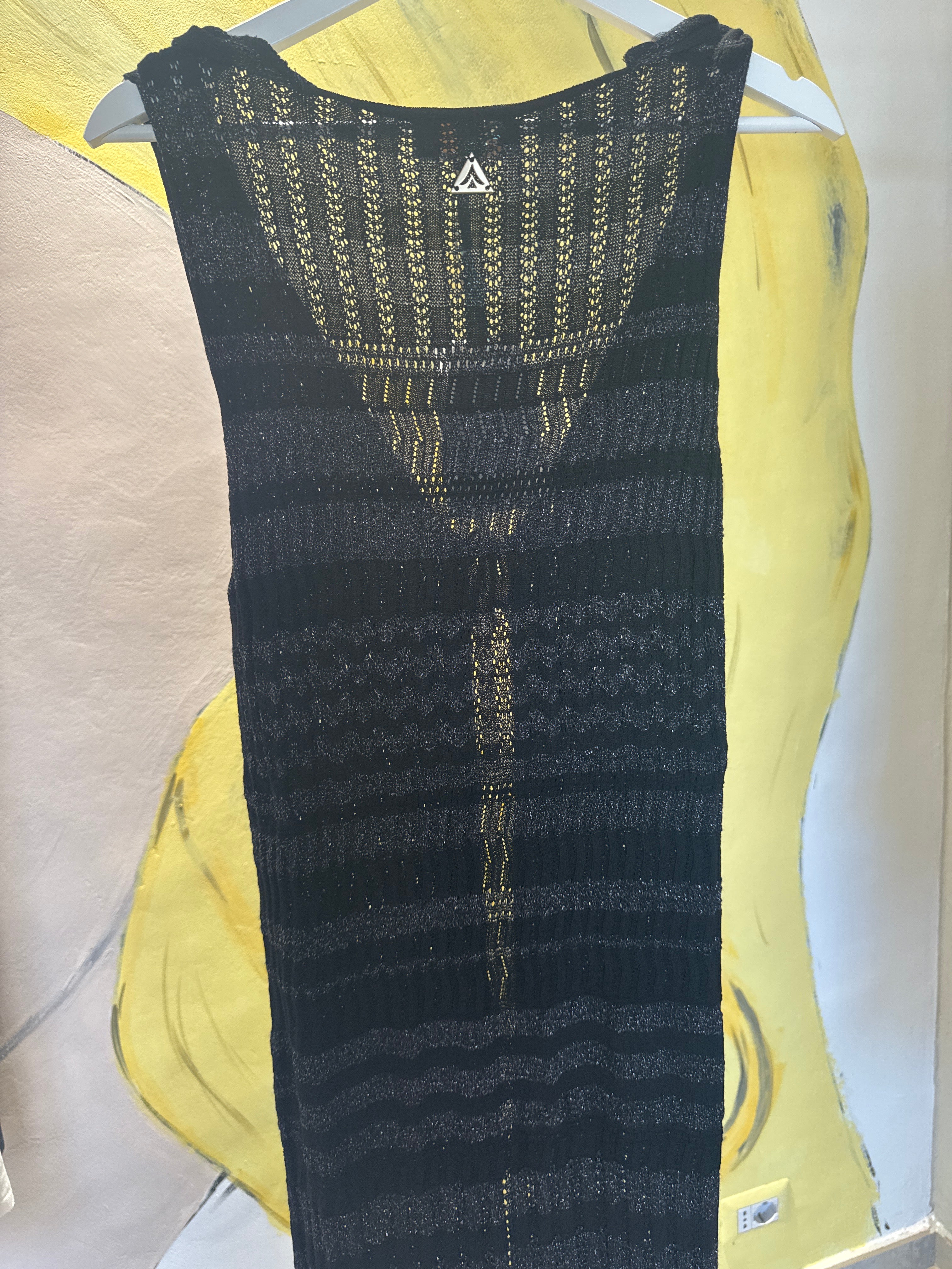 Gilet lungo a maglia aperta in lurex