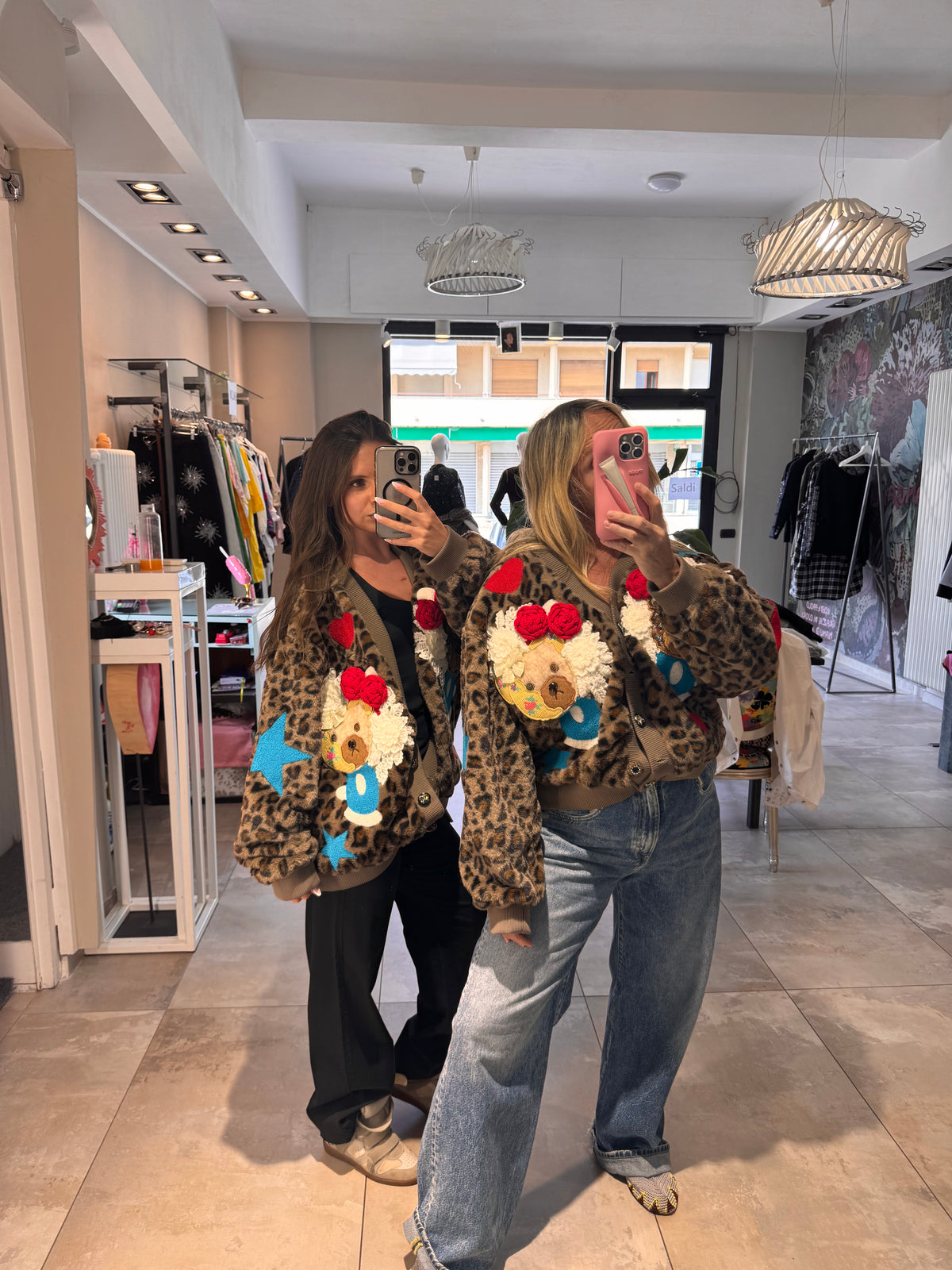 LEOPARD PRINT CARDIGAN WITH RED HEARTS
