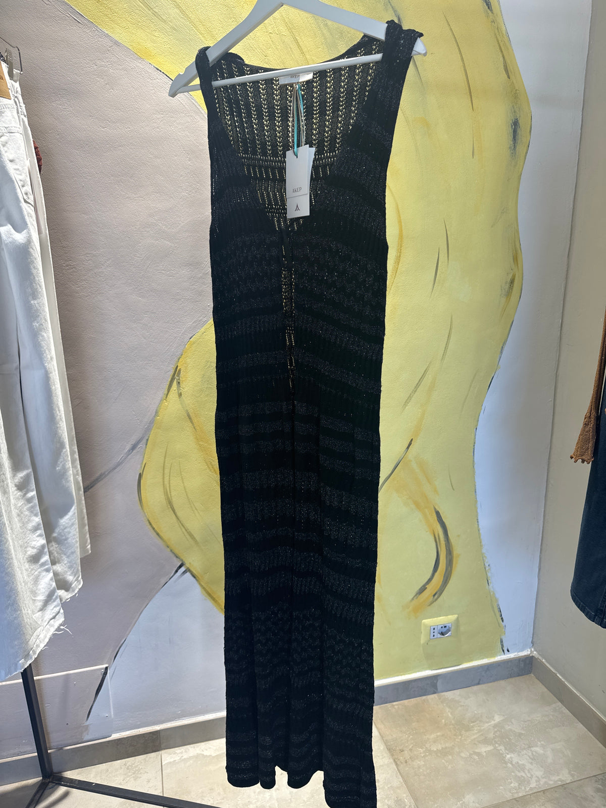 Gilet lungo a maglia aperta in lurex