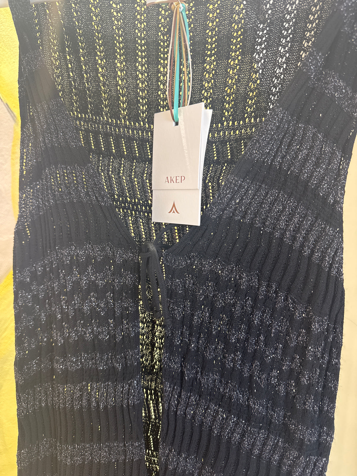 Gilet lungo a maglia aperta in lurex