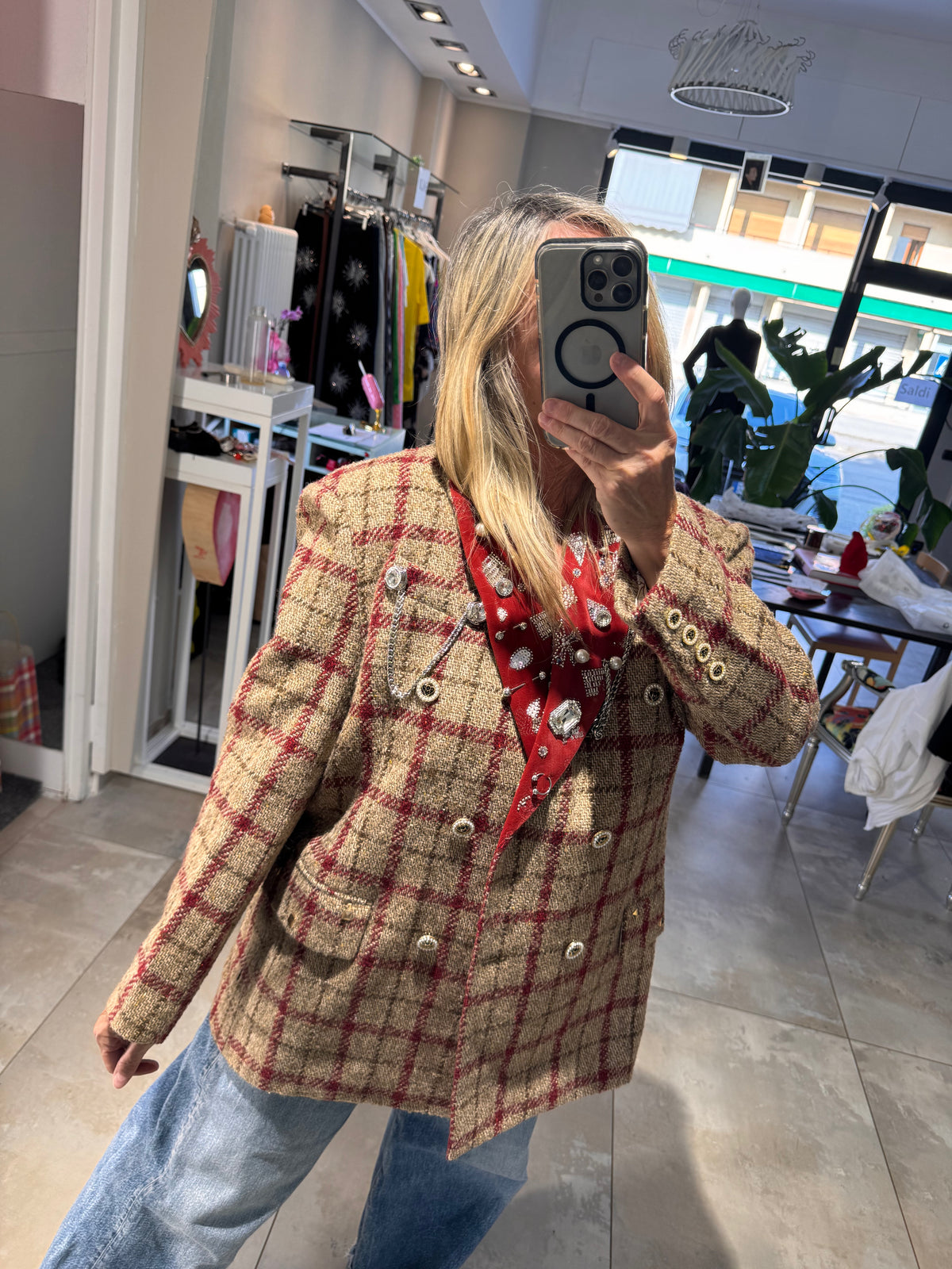 RED CHECK TWEED COST
