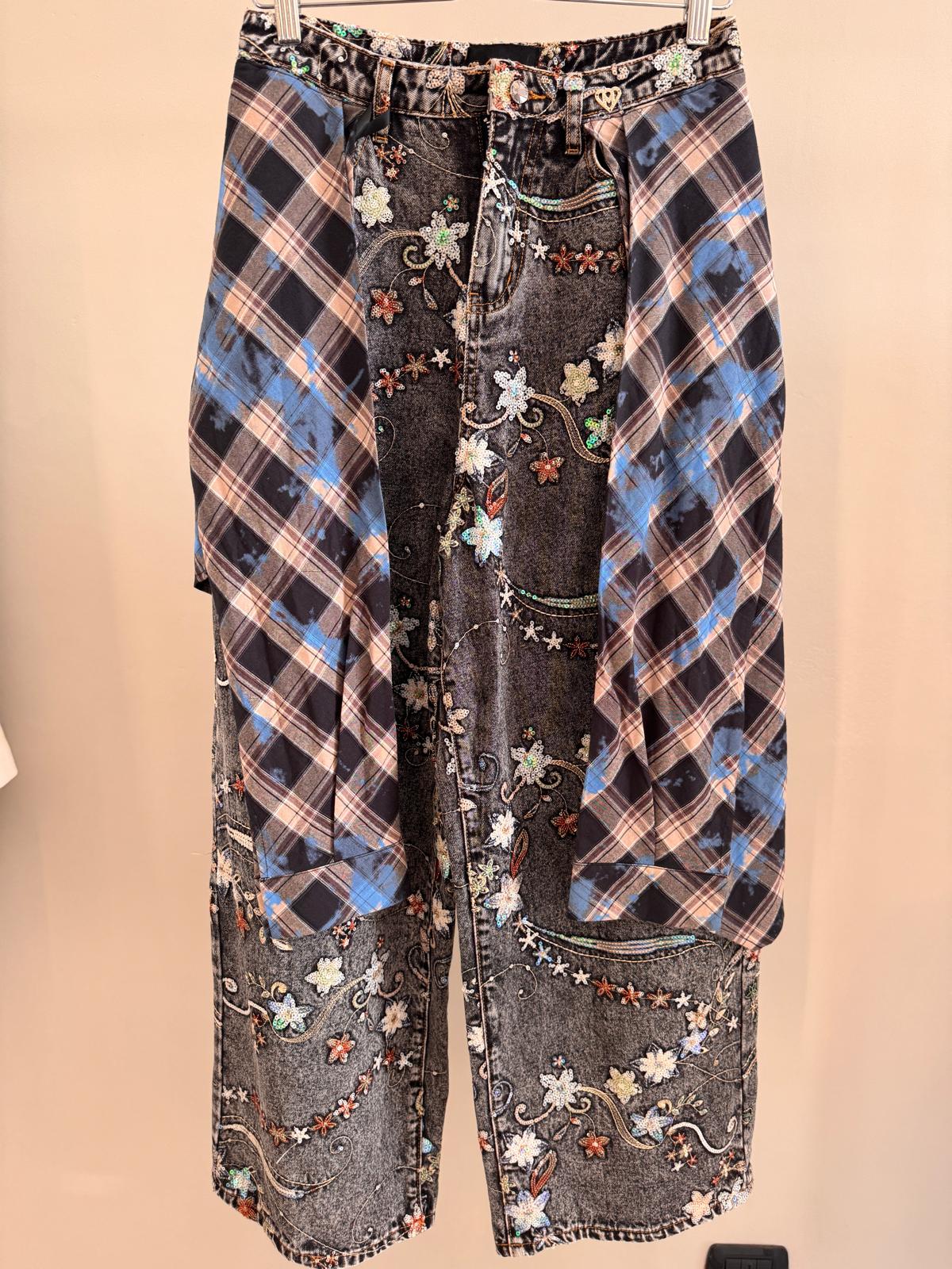 Foulard Embroidered Denim Trouser