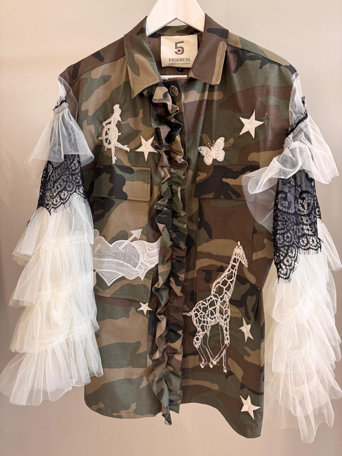 Military Jacket Ruffle Camouflage