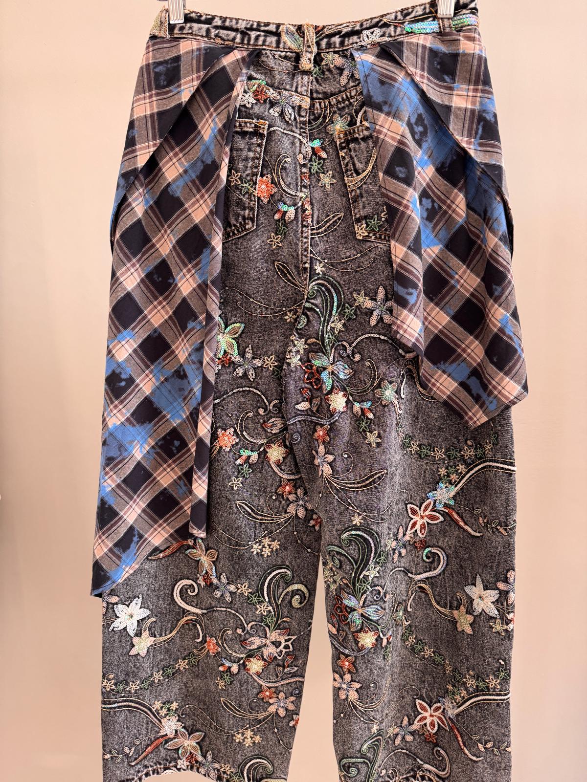 Foulard Embroidered Denim Trouser